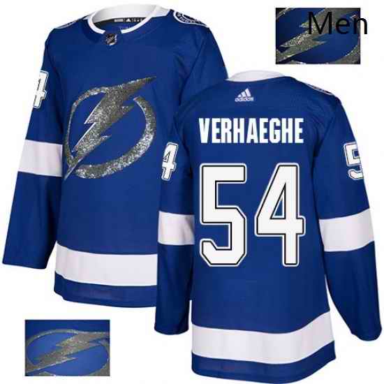 Mens Adidas Tampa Bay Lightning 54 Carter Verhaeghe Authentic Royal Blue Fashion Gold NHL Jersey